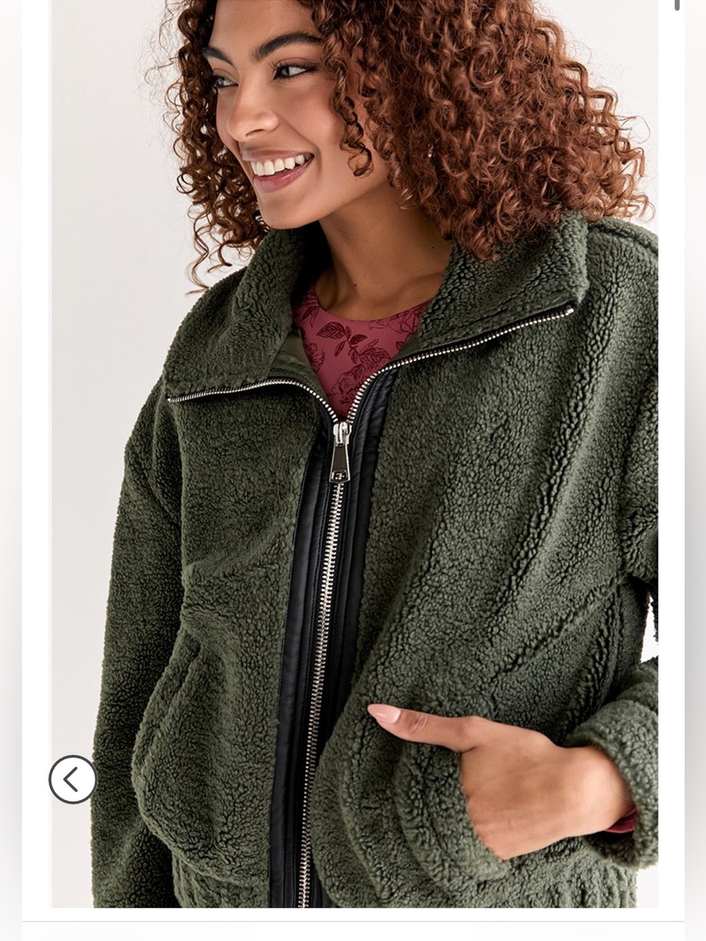 Francesca's Collections Olive Sherpa Zip Jacket